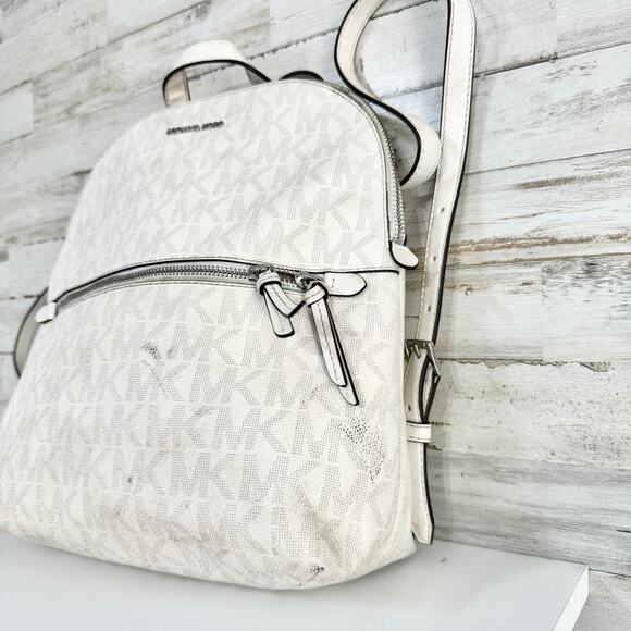 Michael Kors Dallas Medium Slim BACKPACK MK Signature Soft Sky White Authentic - Picture 3 of 8